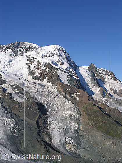 Foto: Breithorn, Klein Matterhorn und Gletscherzunge des Breithorngletschers.