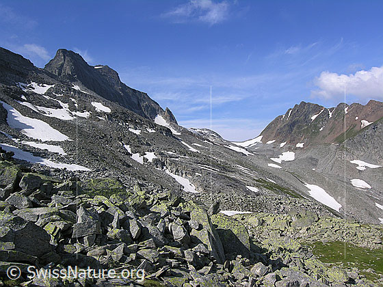 Foto: Blick vom Blattjegrat zum Hillegrat, Hillehorn, Steinejoch, Rothorn und ins Mättital.