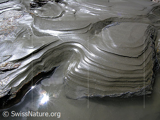 Foto: Relief in Schlick (Sediment) im Gletschervorfeld.