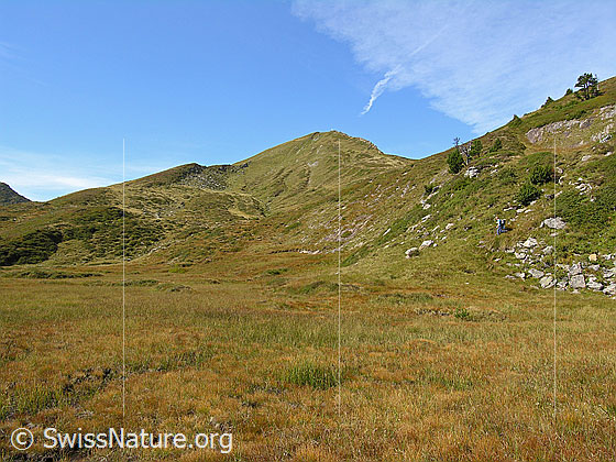 Foto: Hochebene mit Moorlandschaft und Fürstein. Darüber Schleierwolken.