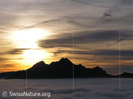 Foto: Nebelmeer und Pilatus mit Abendstimmung und Sonnenuntergang.
