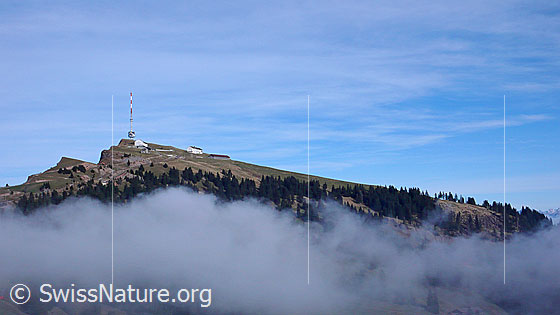 Foto: Rigi Kulm umgeben von Nebelschwaden.