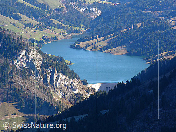 Foto: Blick vom Rocher de Naye auf den Stausee Lac de l