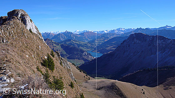 Foto: Blick vom Rochers de Naye zu Rocher Plat, Rocher du Midi, Gummfluh, Wildstrubel, Winterberghorn, Spitzhorn, Wildhorn, La Para, Oldenhorn und auf den Lac de l