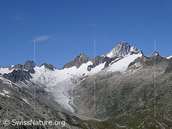 Foto: Oberaar-Rothorn, Oberaarjoch, Oberaargletscher, Oberaarhorn, Finsteraarhorn, Scheuchzerhorn und Agassizhorn.