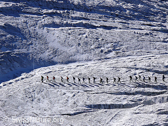 Foto: Menschen beim Überqueren des Triftgletschers.