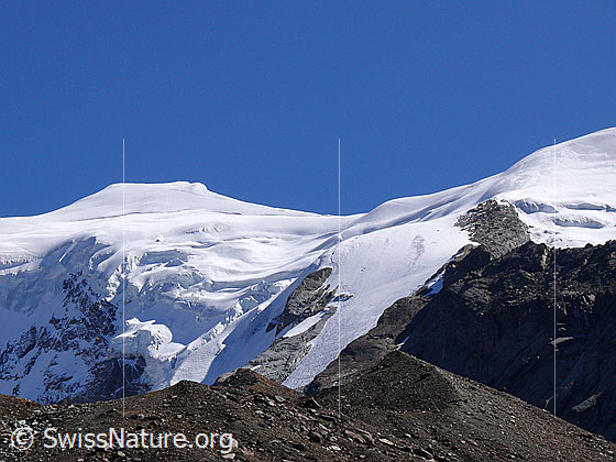 Foto: Links der Triftgletscher, rechts der Mälligagletscher.