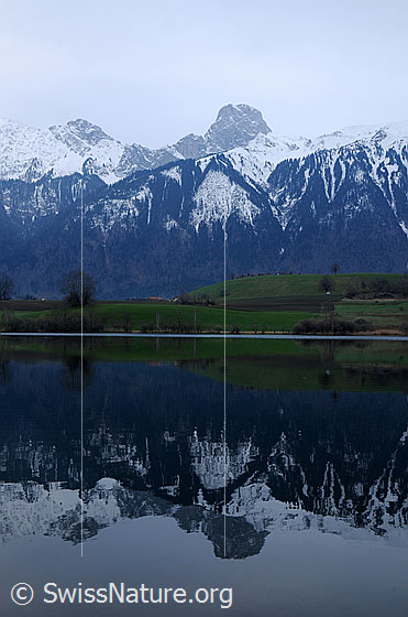 Foto: Stockhorn mit Spiegelbild im Übeschisee.