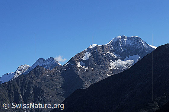 Foto: Fletschhorn, Lagginhorn und Weissmies von SW.