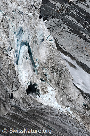 Foto: Gletscherzunge und Gletschertor des Allalingletschers.