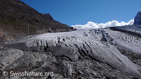 Foto: Gornergletscher, kurz vor dem Zusammenfluss von Gorner- und Grenzgletscher.