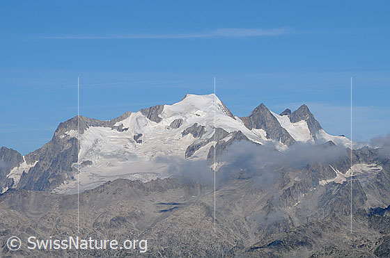 Foto: Klein Wannenhorn, Gross Wannenhorn, Schönbühlhorn, Chamm und Fiescher Gabelhorn.
Gletscher: Triftgletscher
