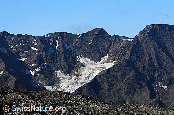 Foto: Blinnengletscher, Ober Rappehorn und Felsgrat zum Rappehorn.