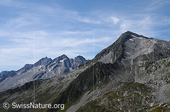 Foto: Pizzo Rotondo, Pizzo Pesciora, Witenwasserenstock und Pizzo Lucendro mit Schleierwolken.