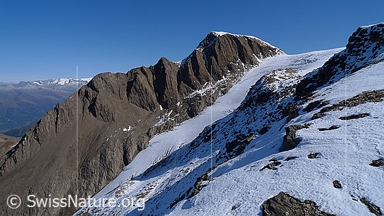 Foto: Gletscherzunge des Rappegletschers vor Felsgrat und Rappehorn.