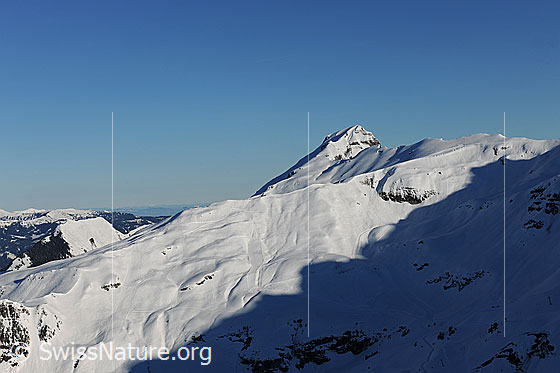 Foto: Blick von Planplatten über das Skigebiet Hasliberg zum Hochstollen.