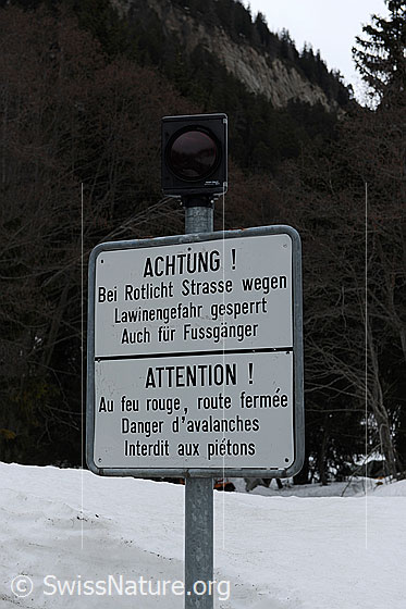 Foto: Ampel für Strassensperrung bei Lawinengefahr.
