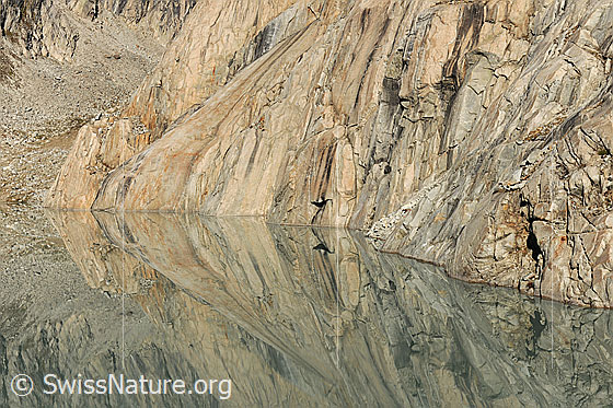 Foto: Spiegelung der Felsen im Gruebensee.