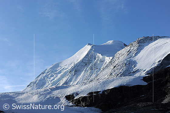 Foto: Brunegggletscher und Bishorn mit Hängegletscher und Gletscherbalkonen.