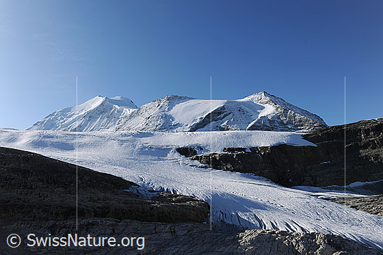 Foto: Bishorn und Stierberg. Im Vordergrund ist der Brunegggletscher zu sehen.