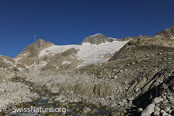 Foto: Gross Bielenhorn, Galenstock und Tiefengletscher. Im Vordergrund der Tiefenbach.