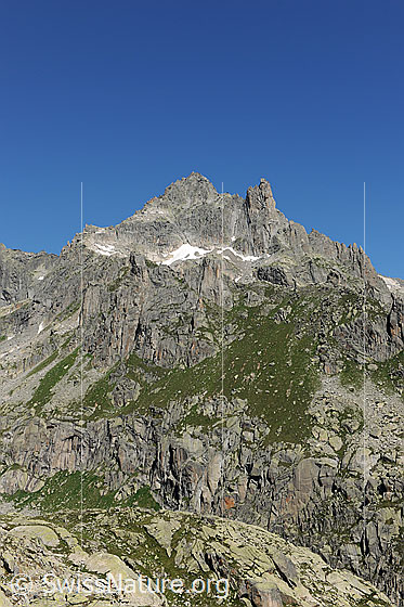 Foto: Winterstock von S. Felspartien und grüne Grashänge wechseln sich ab.