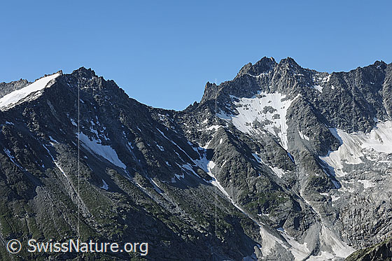 Foto: Lochberg, Winterlücke und Winterstock.
Gletscher: Rund Firn und Winteregfirn, welcher nur noch als Gletscherrest zu sehen ist.