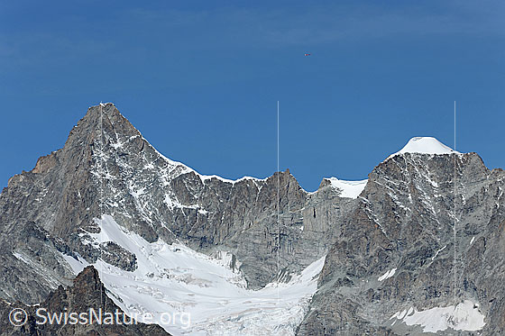 Foto: Obergabelhorn und Wellenkuppe.
Gletscher: Gabelhorngletscher