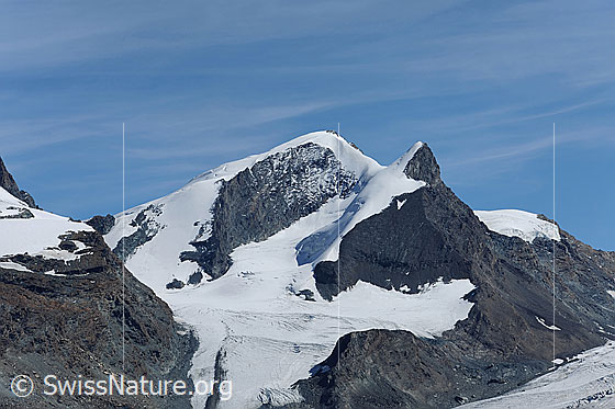 Foto: Strahlhorn und Adlerhorn.
Gletscher: Adlergletscher