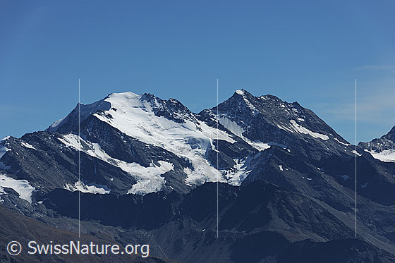 Foto: Fletschhorn und Lagginhorn
Blick vom Augstbordhorn zu Fletschhorn und Lagginhorn.
Gletscher: Grüebugletscher