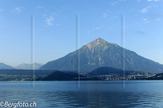 Foto: Niesen. Mächtige Pyramide und Blick über die offene Wasserfläche des Thunersees.