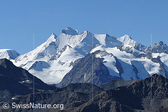 Foto: Mischabelgruppe von E.
Gipfel: Täschhorn, Dom, Nadelhorn, Stecknadelhorn, Hohberghorn
Gletscher: Bidergletscher, Balfringletscher