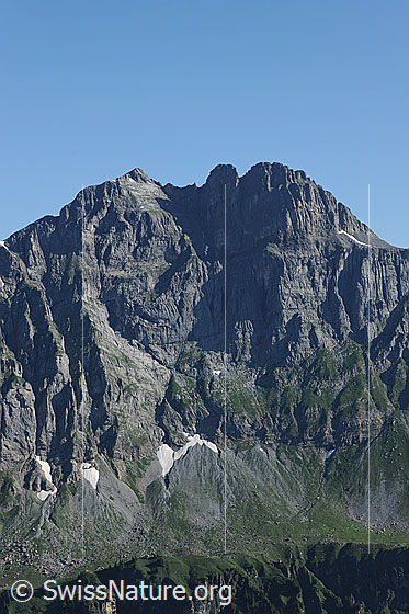 Foto: Ortstock.
Blick in die Felswand mit Pfeilern und Rippen.