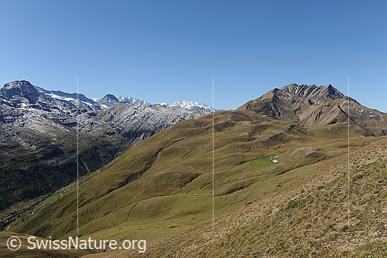 Foto: Alp Furggerchäller und Höüpmischbiel ca. von Osten.
Die Aufnahme enstand von einem Ort, welcher sich mitten im Perimeter des östlichen Feldes von Greniols Solar befinden dürfte.
