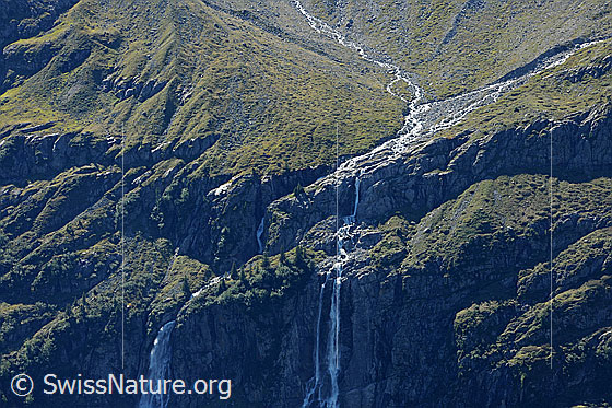 Foto: Im Tal der Wasserfälle: Lauterbrunnental.
Schmadribach und oberer Teil der Holdrifälle und der Talbachfäll.