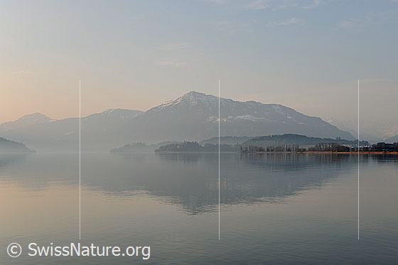 Foto: Feine Morgenstimmung am Zugersee mit Spiegelung der Rigi. Jeder Morgenstimmung ist anders und somit einzigartig. Das auch vor unseren Haustüren.