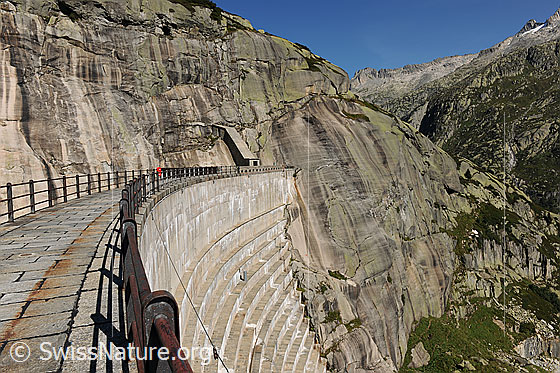Foto: Blick über die Staumauer am Grimselsee.