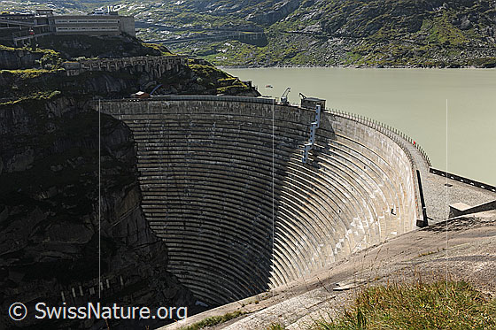 Foto: Wasserkraft: Staumauer und Stausee (Grimselsee).