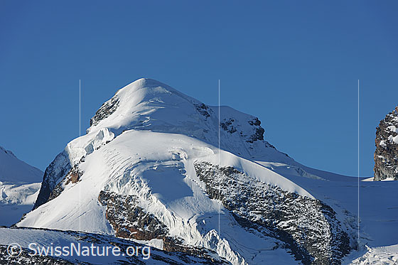 Foto: Der Viertausender Pollux von Norden. Rechts der Übergang Schwarztor.