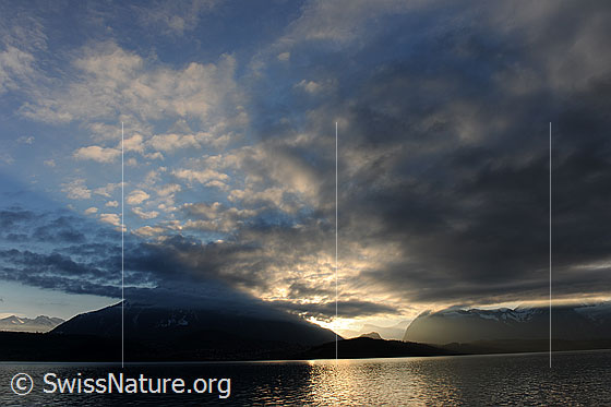 Foto: Abendstimmung mit Lichtstrahlen über der Niesenpyramide.
