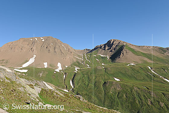 Foto: Gross Huwetz, Bättlihorn, Milihorn und Saflischhorli von Süden.