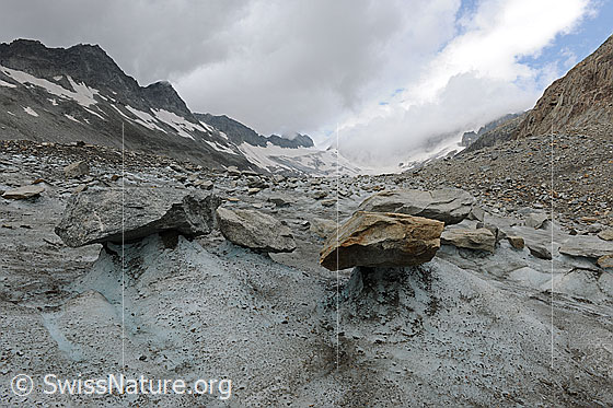 Foto: Gletschertische auf dem Oberaargletscher.

