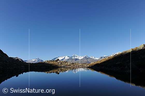 Foto: Spiegelung der Berner Alpen in Bergsee.