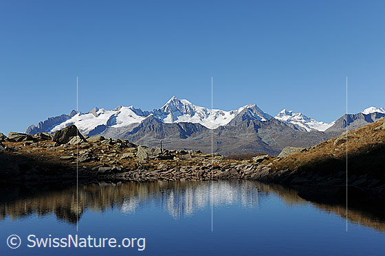 Foto: Spiegelung der Berner Alpen in Bergsee.
