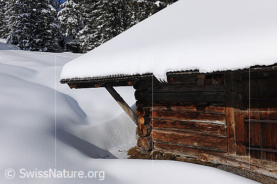 Foto: Alphütte im Schnee.