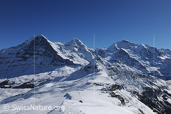Foto: Winterliche Eiger, Mönch und Jungfrau vom Männlichen.