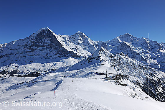 Foto: Blick vom Männlichen auf Eiger, Mönch und Jungfrau.