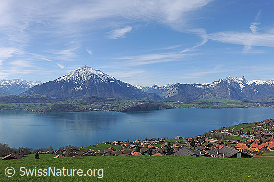 Foto: Blick auf Niesen, Stockhorn, Spiez und Thunersee aus der Region Sigriswil.