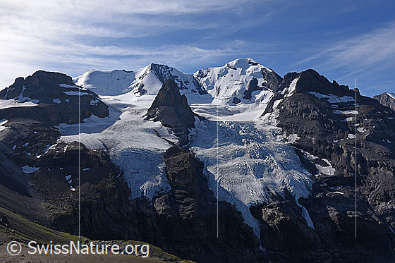 Foto: Blüemlisalpgruppe und Blüemlisalpgletscher vom Bundstock.
