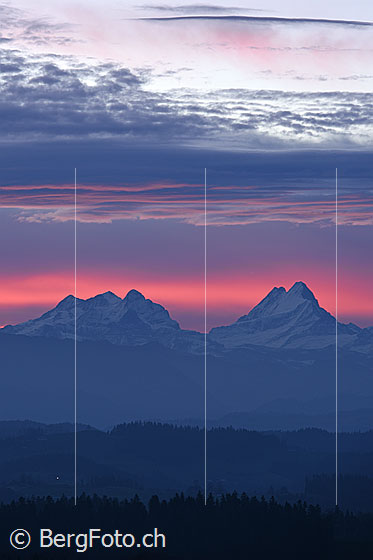 Foto: Kräftiges Morgenrot über den Berner Alpen.